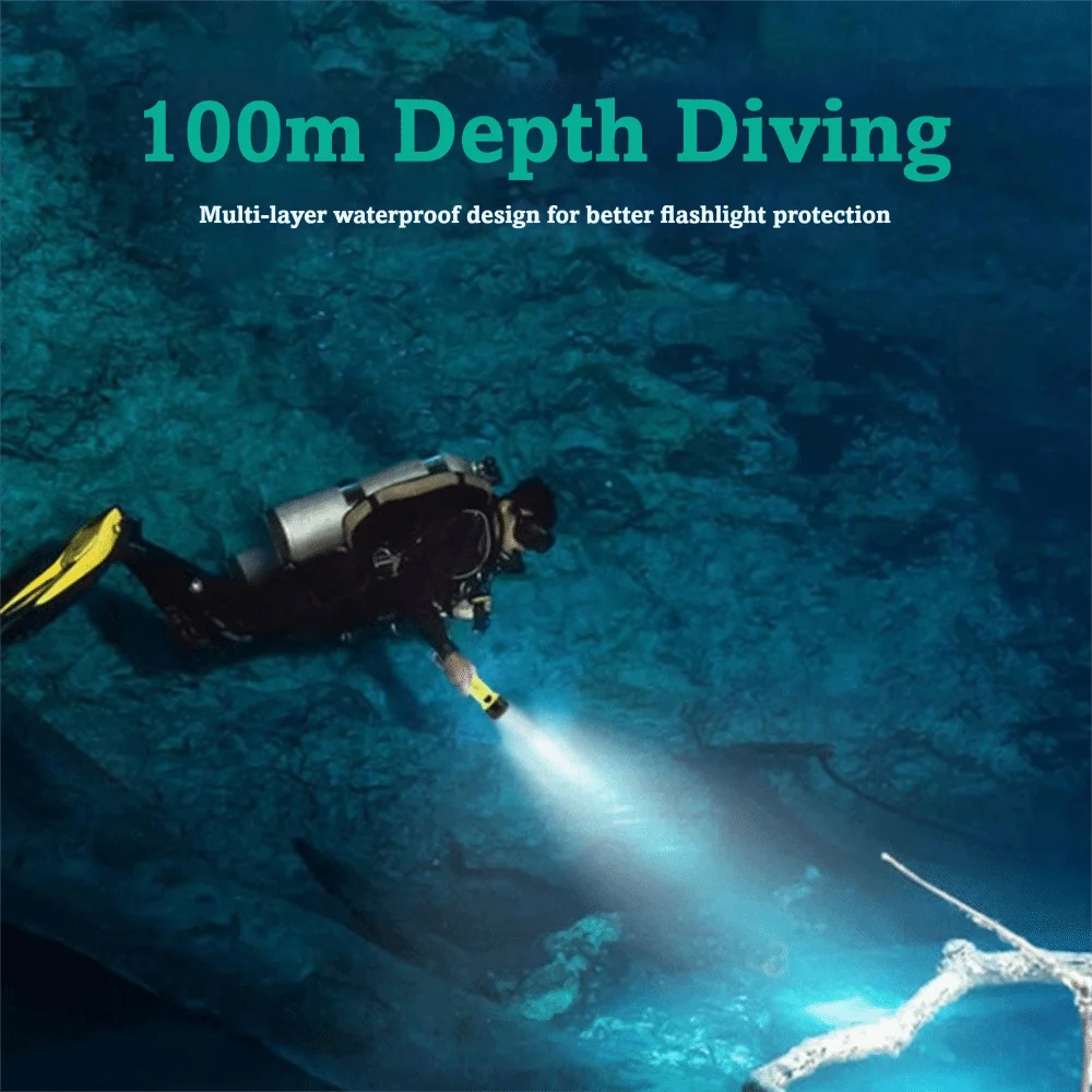 Super Bright Diving Flashlight XHP50 LED IPX8 Waterproof Dive Torch Type C Rechargeable Adjustable Focus Underwater Torch