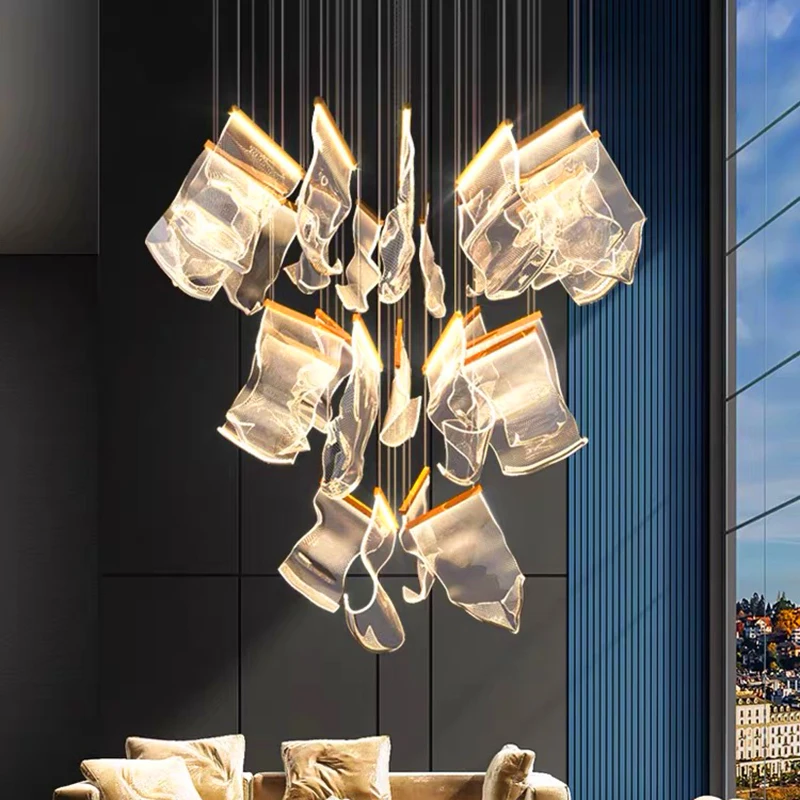 

Nordic Design Wave band Acrylic chandelier, lustre Warm light Ceiling Hardware Suspension wire for Indoor staircase lighting