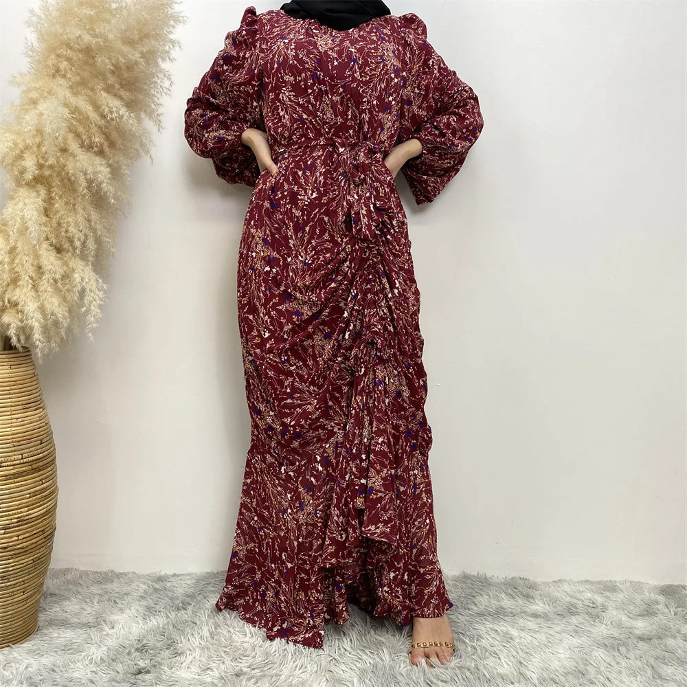 Summer Chiffon Floral Print Abaya Muslim Long Maxi Dresses Fashion Women Boho Holiday Party Sundress Turkey Kaftan Robe Vestidos