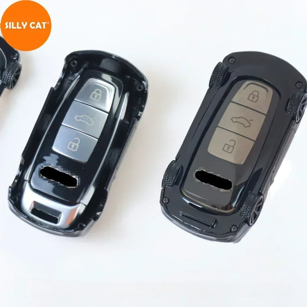 Car Shape Model Car Key Case Cover Fob Suit For Audi 2018-up A3 A6 A7 A8 E-Tron Q7 Q8 RS6 RS7 S3 S6 S7 Smart Remote Key Glove