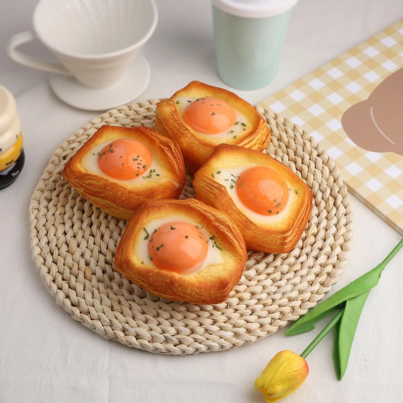 Crispy Fried Egg Simulated Bread Stress Relief Toy Anti-stress Slow Rising Squeeze Toy Soft PU Slow Rebound Toy Birthday Gift