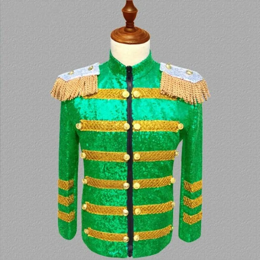 

New Men Court Jackets Coat Male Personality Tide Stage Costume Nightclub Bar DJ Sequins Suit Outerwear European Style Plus Size