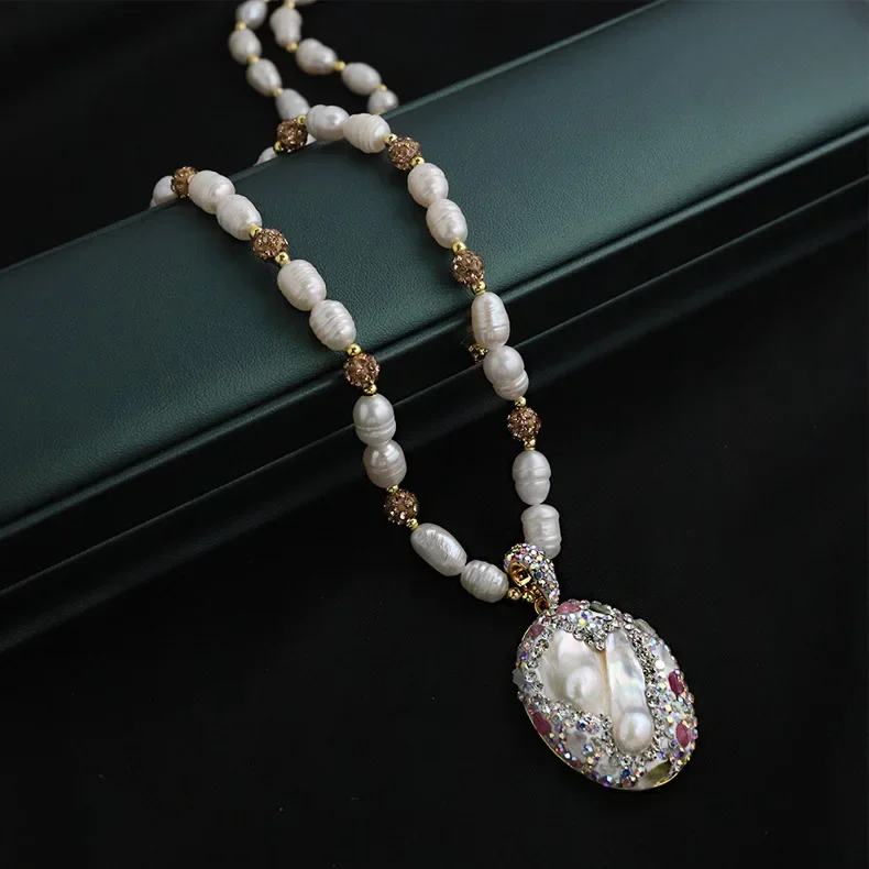 

Модное очаровательное ожерелье с бриллиантами из натурального пресноводного жемчуга в стиле барокко, кулон с аметистом, длинная цепочка для свитера для женщин, ювелирные изделия, подарки