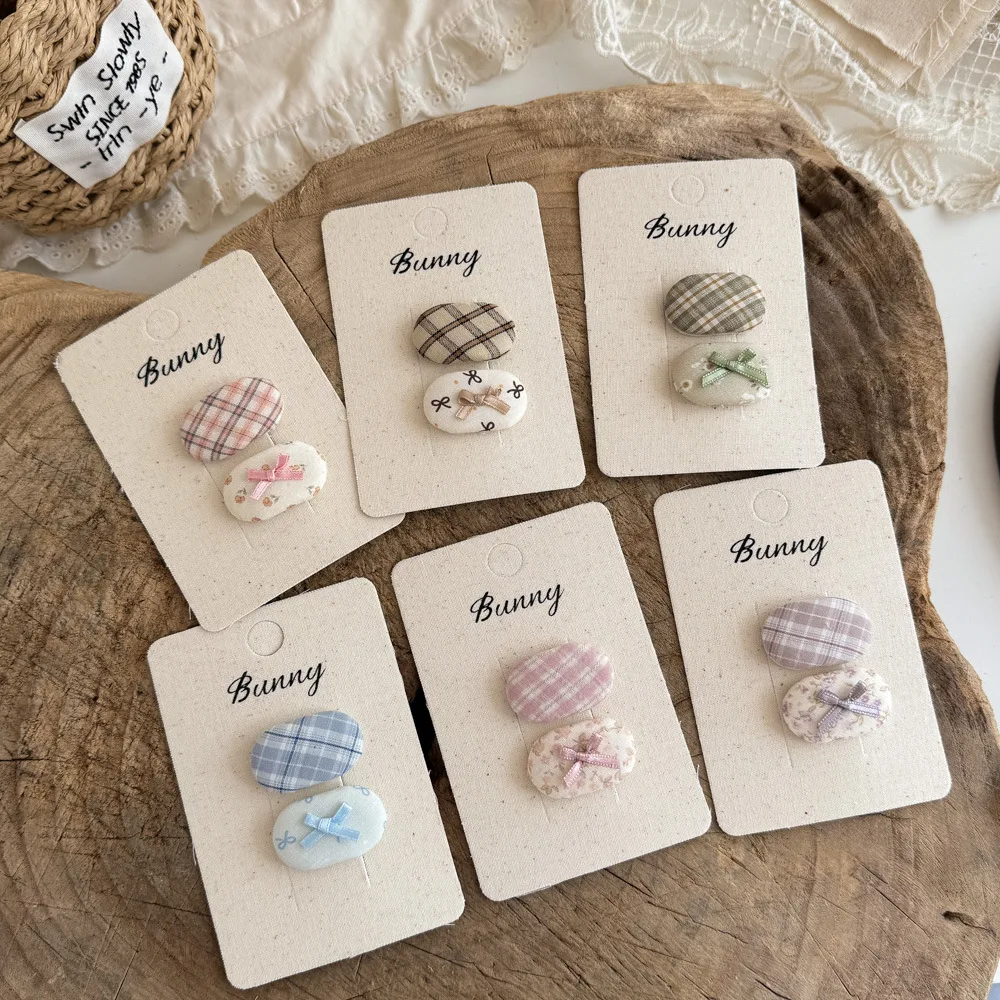 

2pcs/set Korean Fabric Plaid Bow BB Clip Girls Sweet Cute Hair Accessories Broken Hair Clips Do Not Damage Hair Styling Headwear