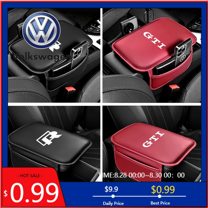 

VW 2026 Hot PU Leather Car Armrest Cushion With Storage Bag Auto Accessories For VW Atlas Jetta Touareg Variant Golf Polo GTI Ta