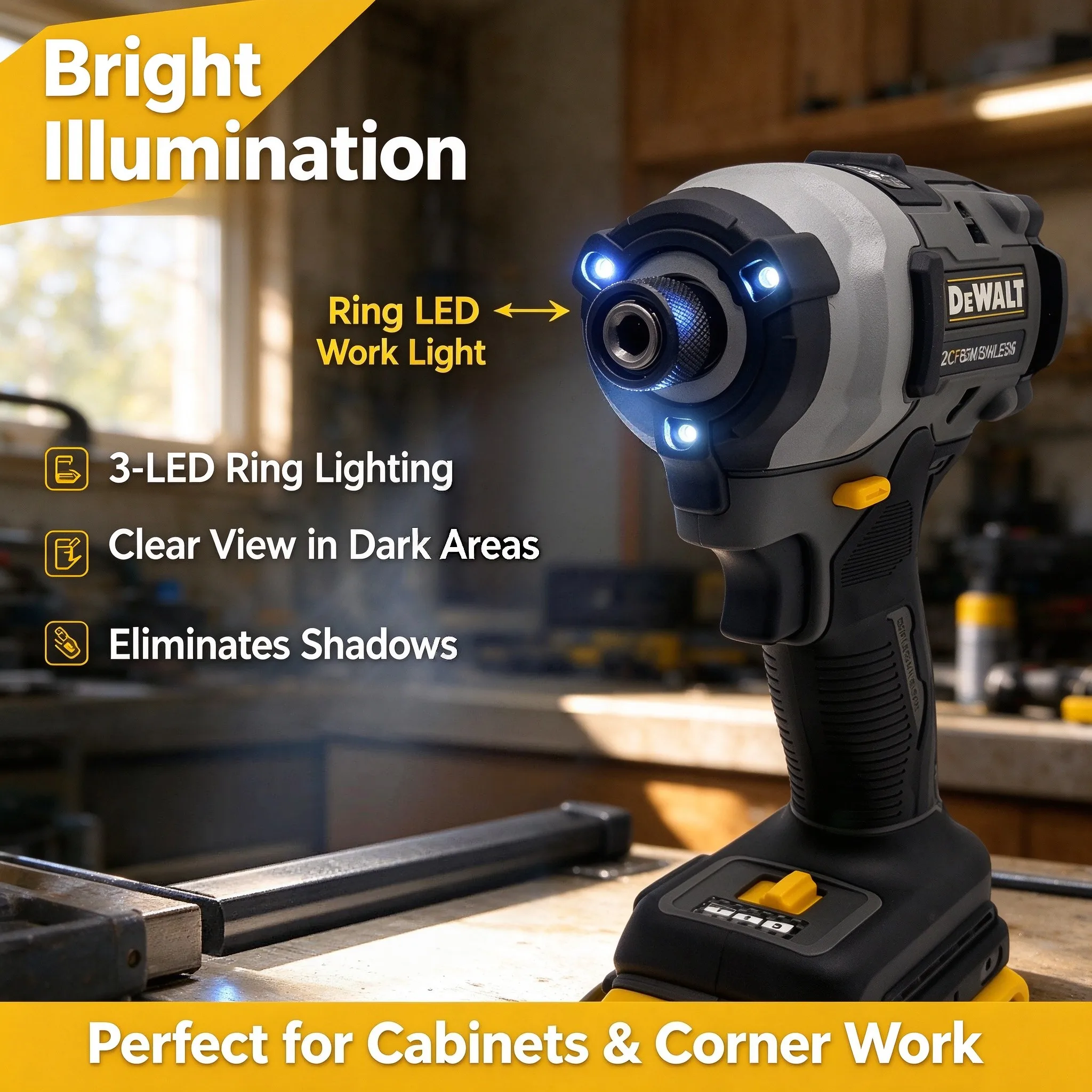 DeWalt DCF85M Cordless Brushless Impact Driver, Variable Speed Woodworking Tool for Furniture Installation
