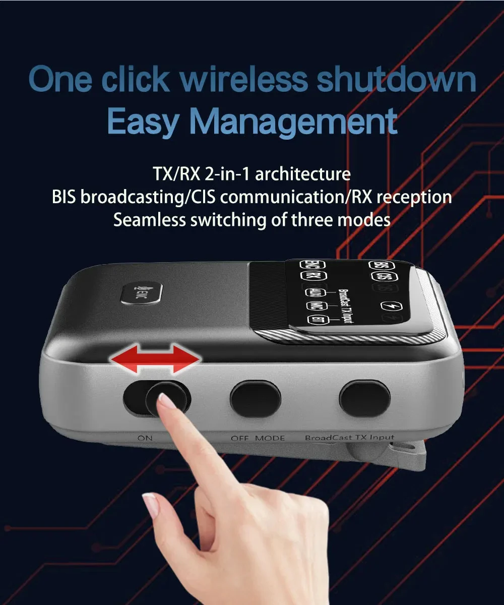 Bluetooth 5.4 오디오 수신기 송신기 AAC aptX-LL/HD/AD LC3 방송 오디오 어댑터 2 IN 1 마이크가있는 무선 스테레오 음악