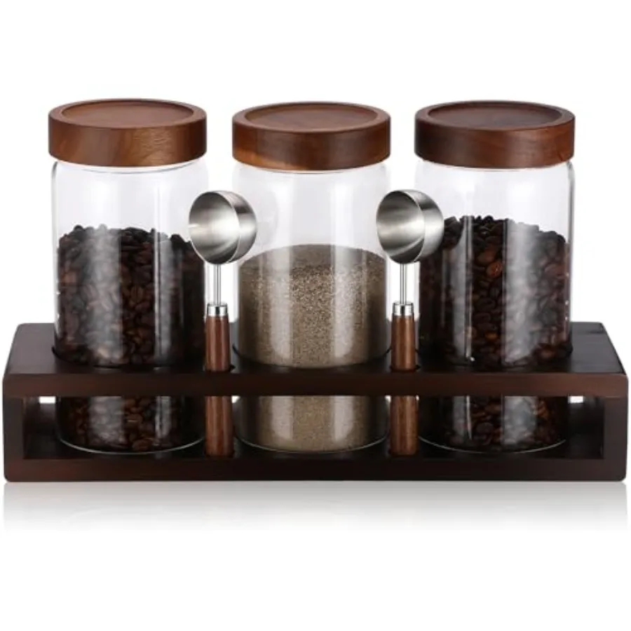 

Набор из 3 герметичных контейнеров для кофе с полкой и мерной ложкой, кухонные емкости для хранения сахара и конфет
