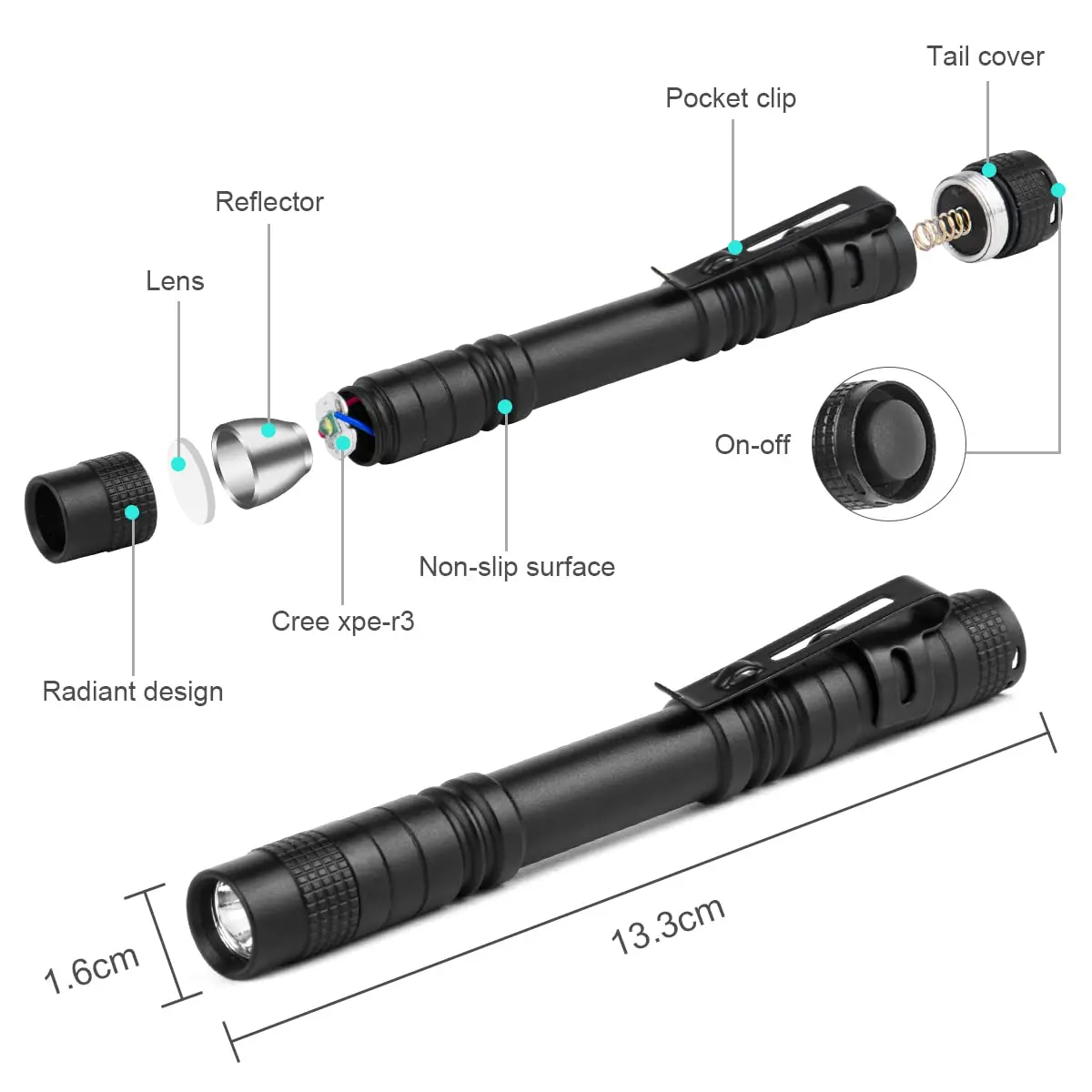 المحمولة البسيطة LED القلم مصباح يدوي مقاوم للماء شعلة جيب يده ضوء للتخييم في الهواء الطلق المشي لمسافات طويلة إصلاح السيارات الاستخدام المنزلي في حالات الطوارئ