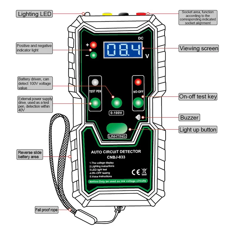 37je detector de circuito automático testador de circuito de carro multifuncional ferramenta de teste de diagnóstico 0-100v disjuntor localizador com campainha