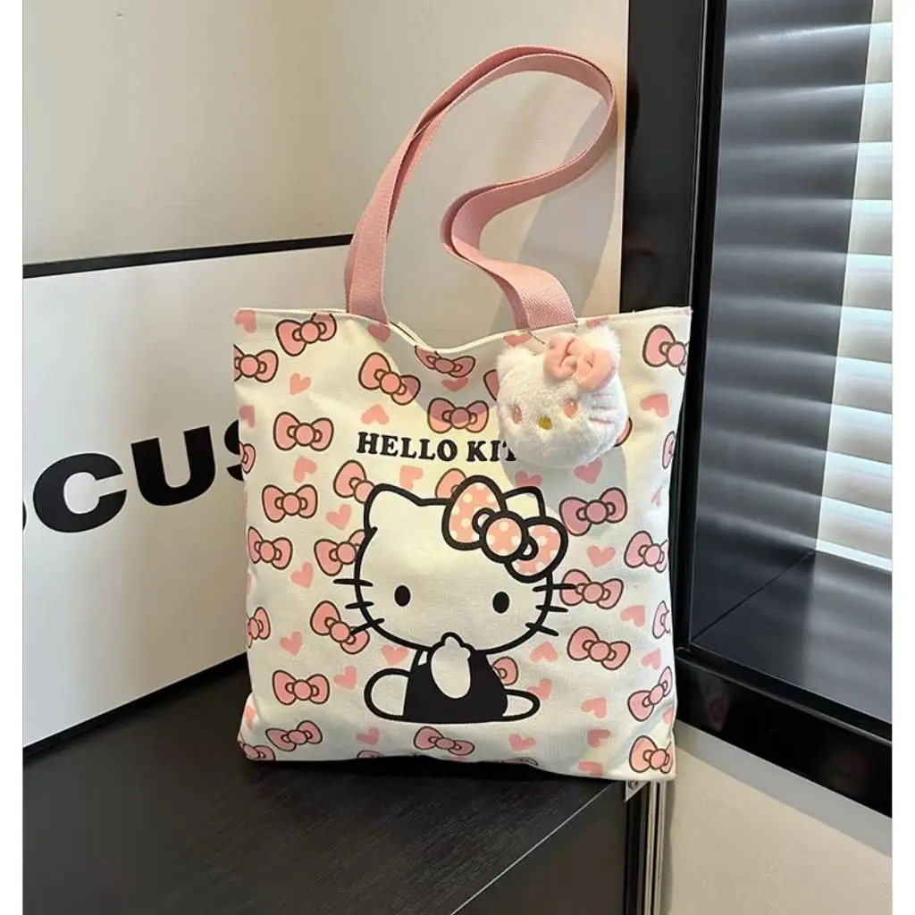 

Hello Kitty Sanrio Kuromi Canvas Bag Shoulder Bags High Capacity Binding Books Student Attend Class Portable Bag Girls Gifts