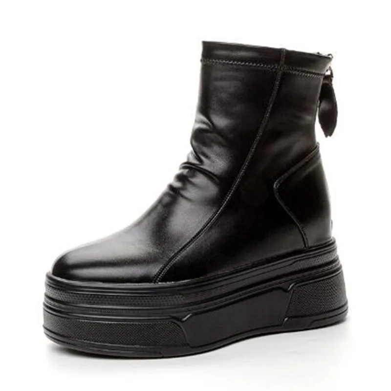 

Зимние ботинки из синтетической кожи в стиле ретро 8,5 см, 2025 г., осенние женские мотоциклетные ботильоны на платформе с этническими молниями на плоской подошве, зимняя обувь