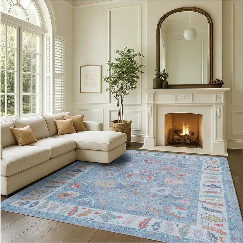 Carpet for Living Room Vintage Restaurant Sofa Coffee Table Non-slip Floor Mat Foldable Machine Washable Bedroom Bedside Rug 러그