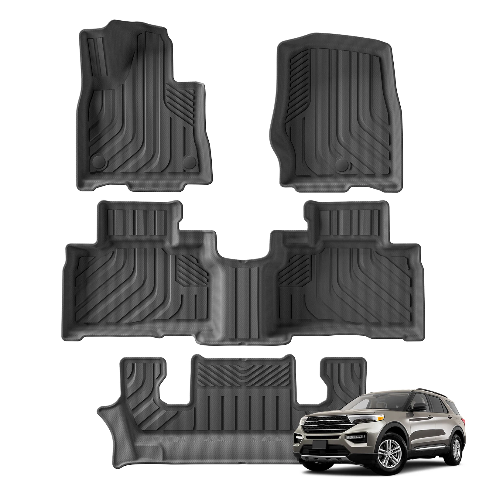 

LUCKEASY for Ford Explorer US Version 6 Seats 2020-2025 TPE 3D Car Floor Mats Cargo Liner Trunk Backrest Pad Accessories Black