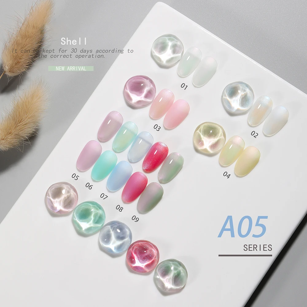 Vendeeni 9 Colors Pearl Shell Crystal Gel Nail Polish Soak off Glitter Powder Gel Lacquer Transparent Manicure Nail Varnish
