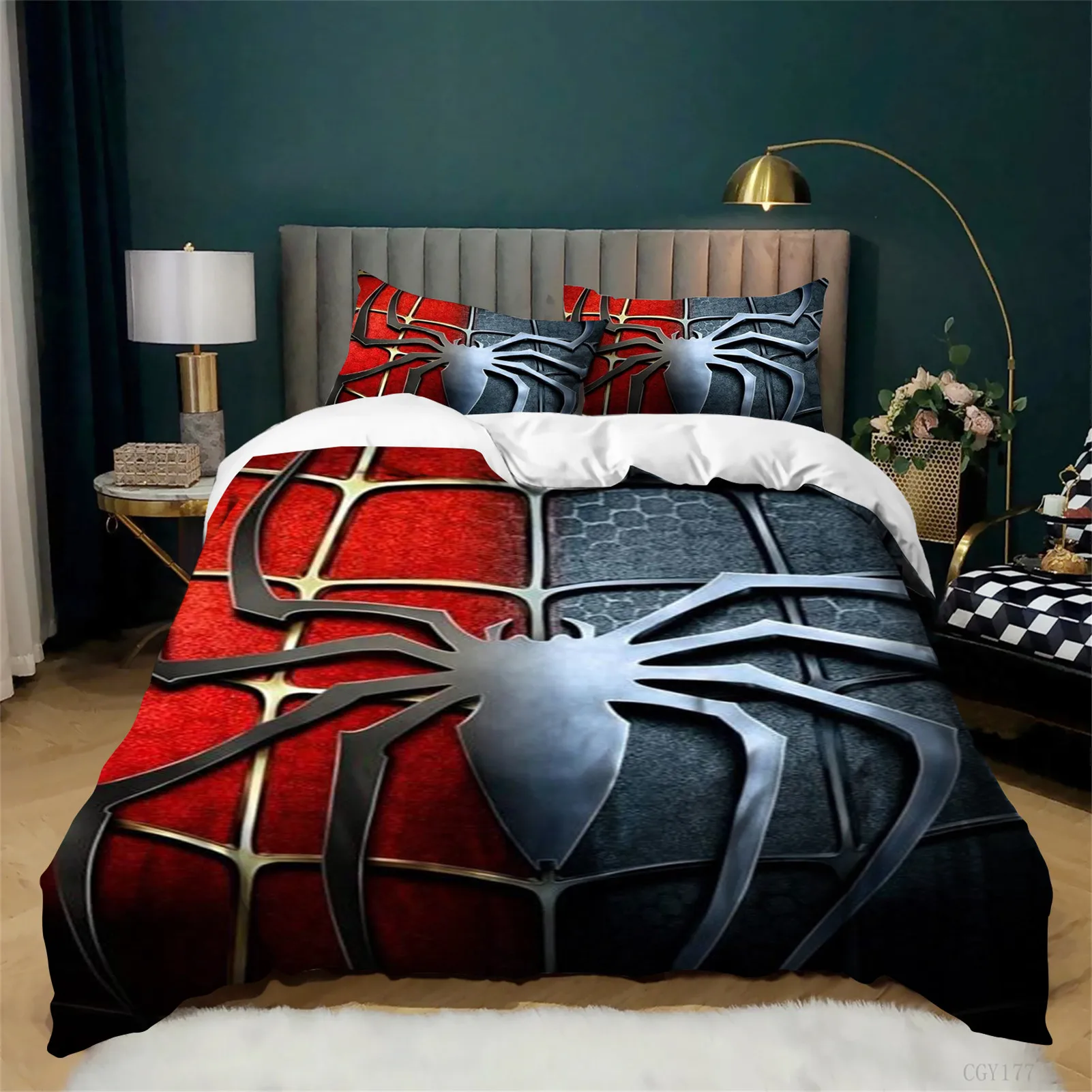 

Комплект постельного белья из 3 предметов: пододеяльник 3D Spider Cool Man, легкий, мягкий, всесезонный, размер Twin