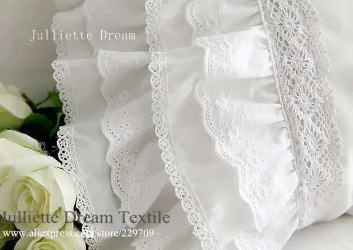 2PCs Luxury Heavy Craft Handmade Pillow Cover Pillow Case Cake Lace Ruffle Satin Cotton Pillowcases Wedding Bedding Pillow