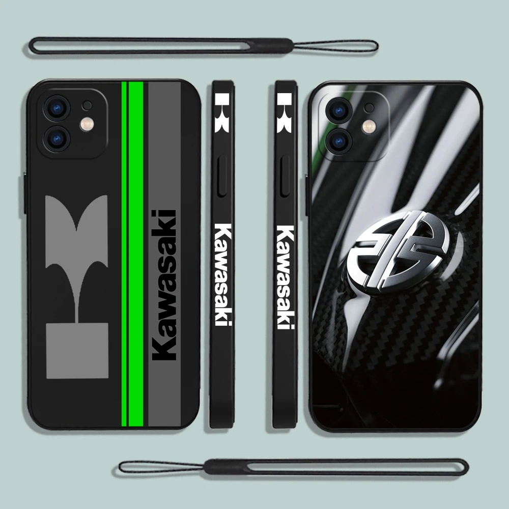 Motorcycle Racing Kawasaki Phone Case For Samsung A54 A34 A73 A53 A33 A23 A14 A72 A52 A52S A32 A22 A71 A51 4G 5G with Hand Strap