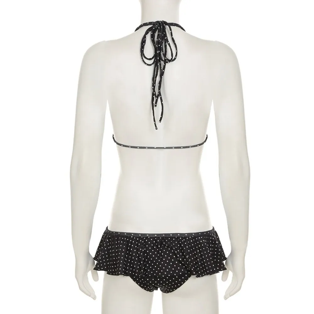 

Sexy Ruffled Bikini Suit Slim Fit Deep-V Swimwear Set Halter Neck Lace Up Polka Dot Swimsuit Hot Girl