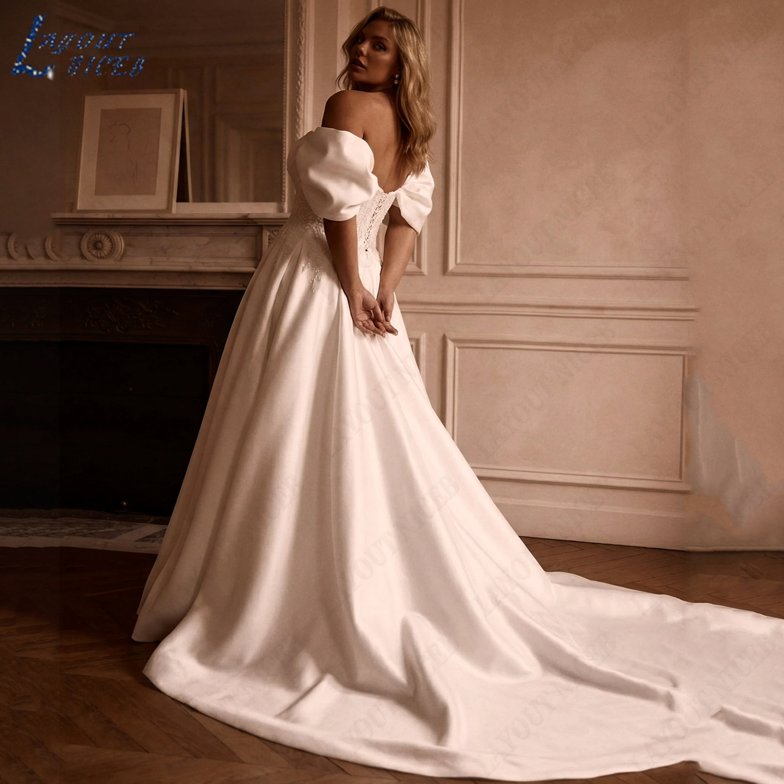 LAYOUT NICEB Customized Satin Plus Size Bridal Gown Off The Shoulder Wedding Dresses Elegant Sweetheart Bride Gowns With Beaded