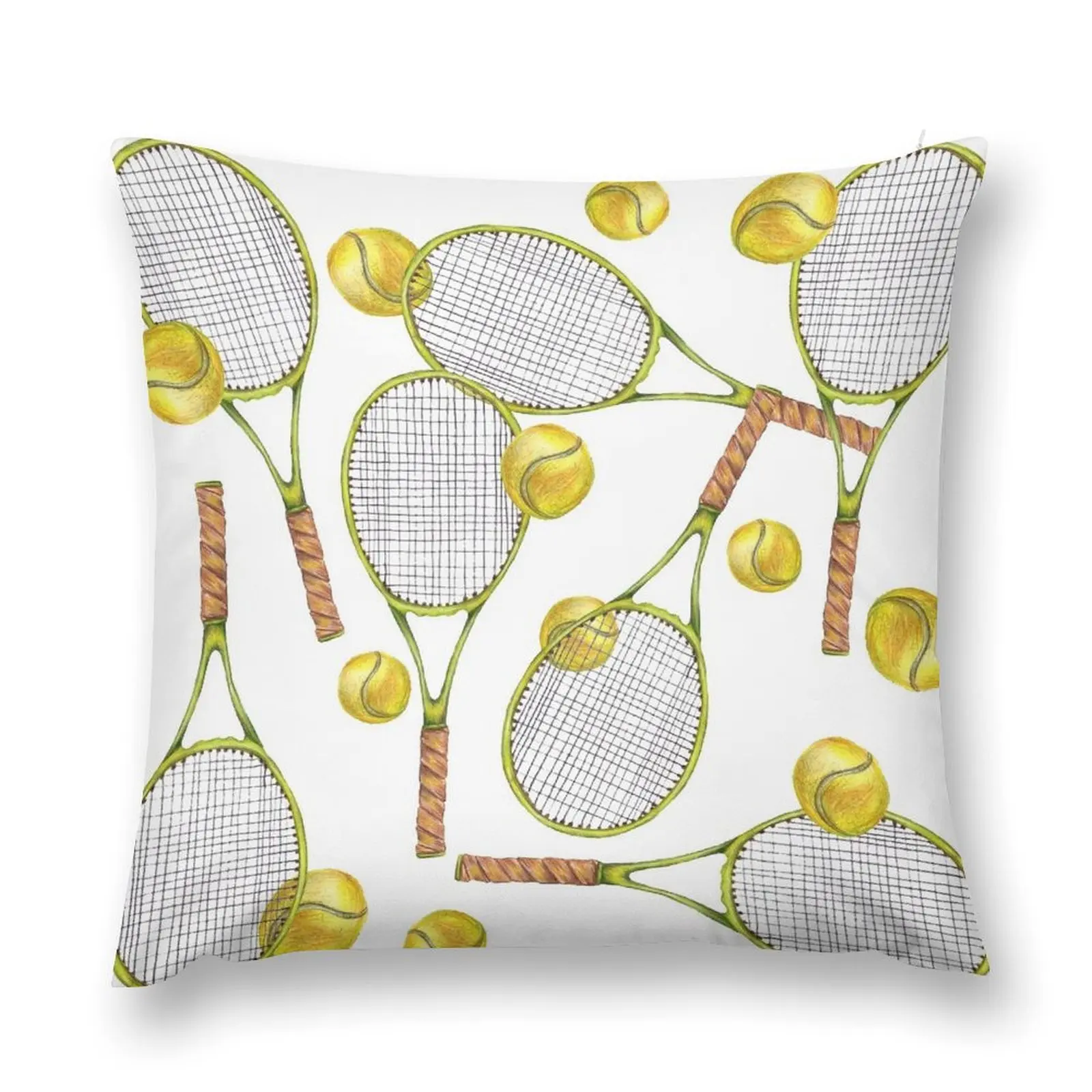 pattern with tennis rackets with tennis balls. color pencil Throw Pillow Sofa Cushions Covers pillows decor home pillow