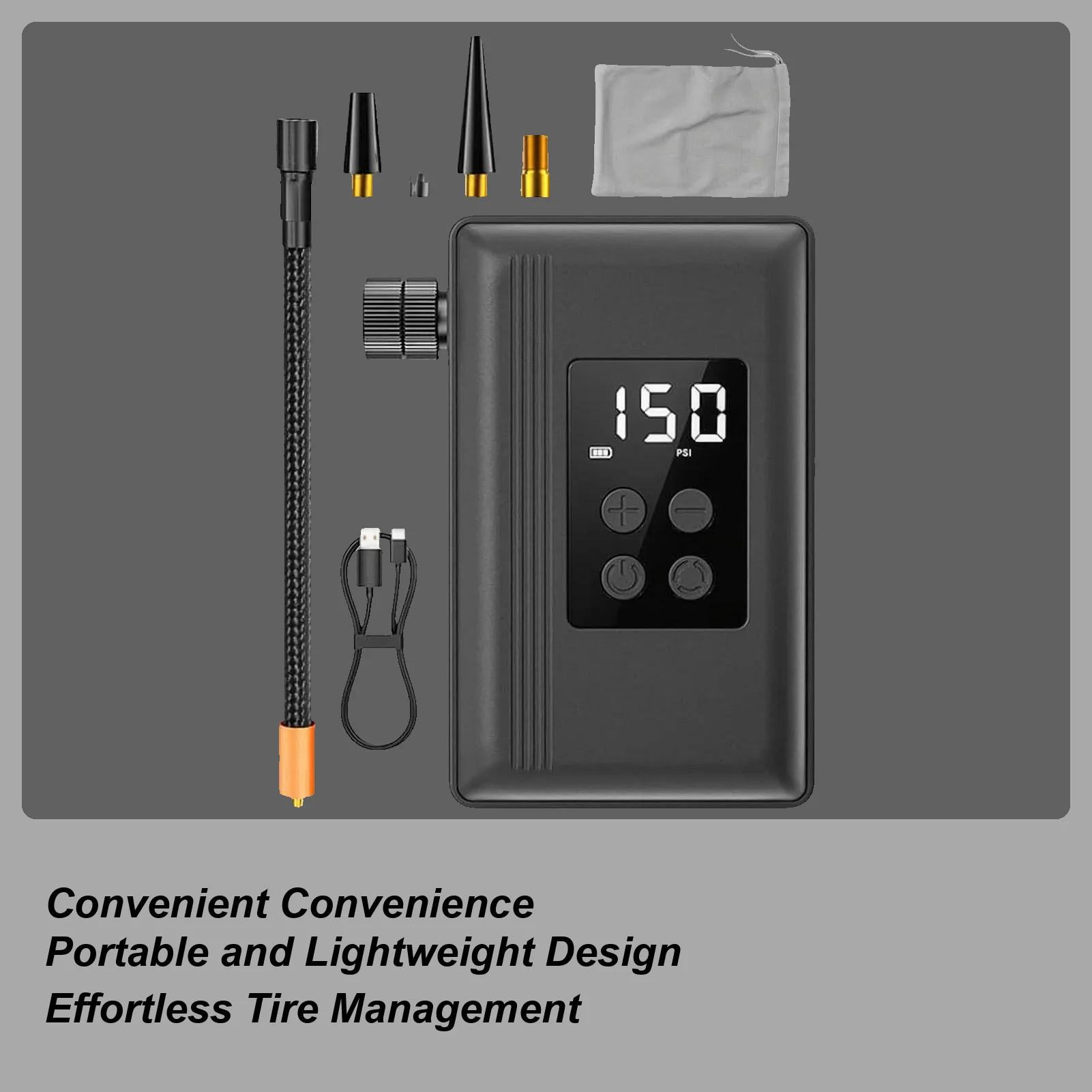 مضخة محمولة قابلة لإعادة الشحن مع مقياس الضغط، مضخة هواء منفاخ الدراجة المحمولة لحمام السباحة على الطرق الجبلية لركوب الدراجات