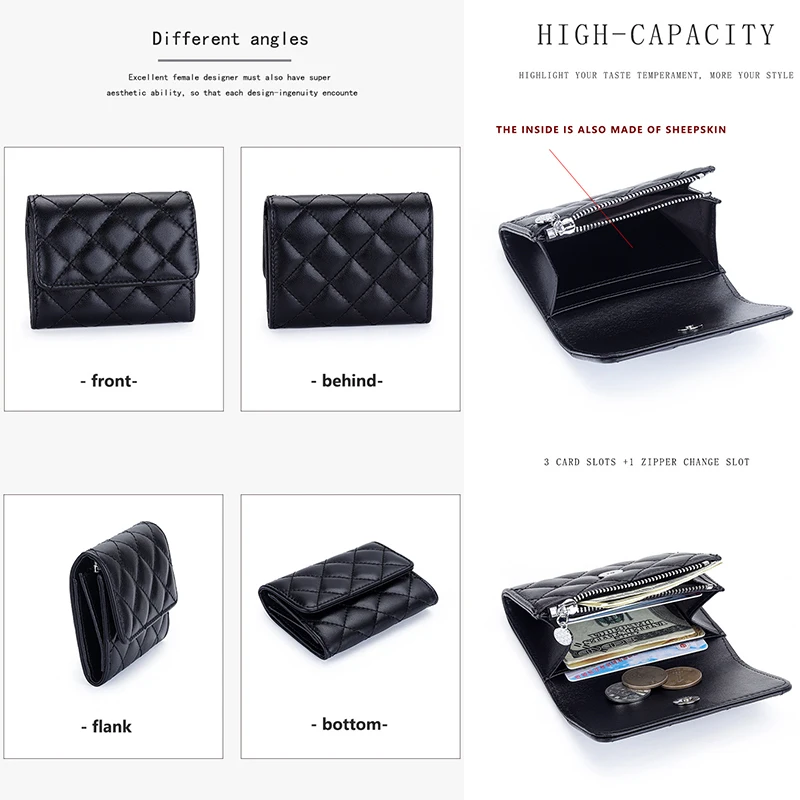 Sheepskin Quilted Card Holder Women Bifold Leather Bank Credit Card Case Wallets Coin Purse Luxury Brand Business Name Card Bag