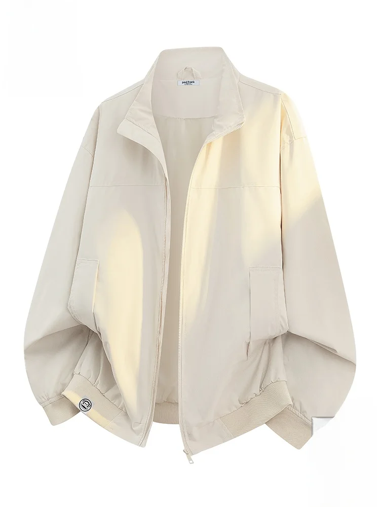 

PaulFrank Monkey Loose Fit Collared Jaet Men's Trendy Pure Color Autumn Outerwear Casual Sle Windproof Polyester Fiber