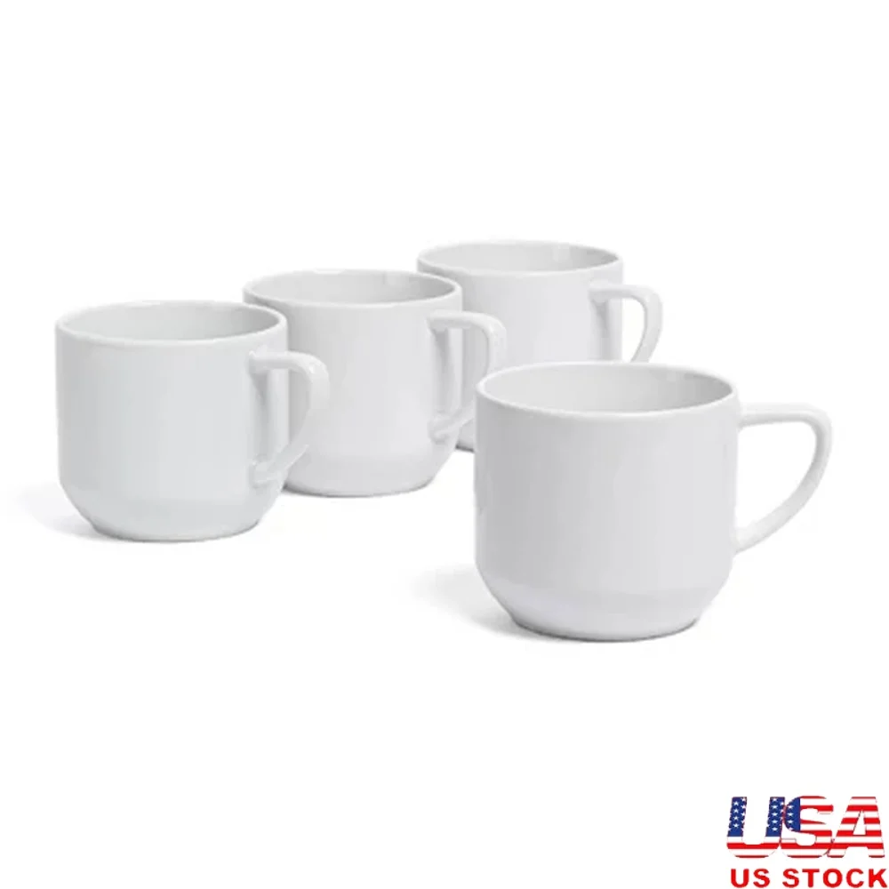 

Set of 4 14oz Porcelain Mugs Glossy Hand-Finished Dishwasher Microwave Safe Classic Coupe Design Ideal Coffee Tea Beverages