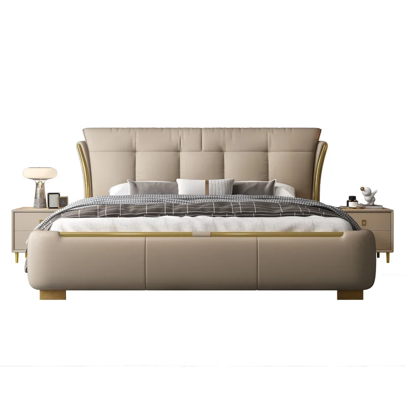 

Light luxury leather bed, Italian master bedroom double bed, household storage