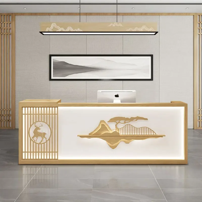 

New Chinese bar checkout page Beauty salon Solid wood tea foot bath Homestay store Small front desk reception