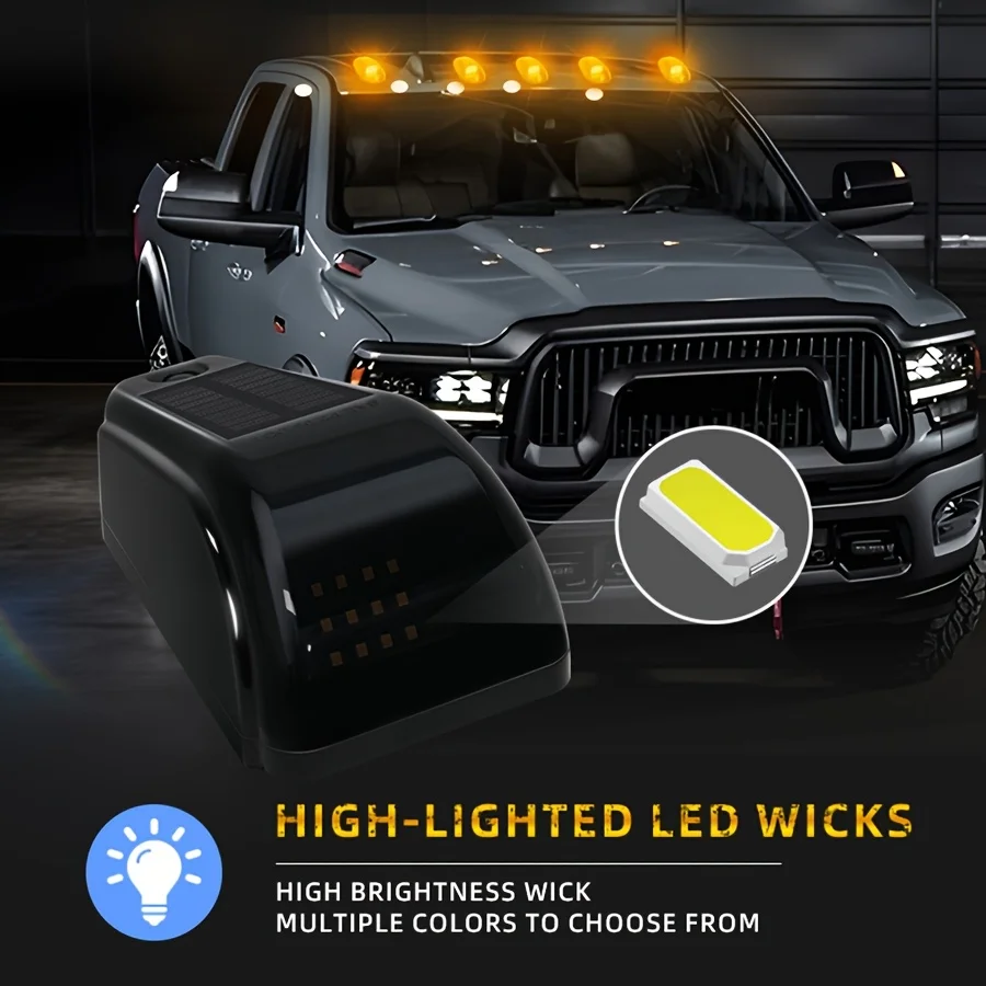 Portable Solar LED Smoke Roof Marker Light Kit - Bright Durable Components Cab Roof Marker Lights, Smoke Roof Run Top Marker Light Kit, LED Roof Lights for Trucks, Pickups And Cab Markers 2003-20181500, 2500, 3500, 4500, 5500Car Accessories Car Decor view 6