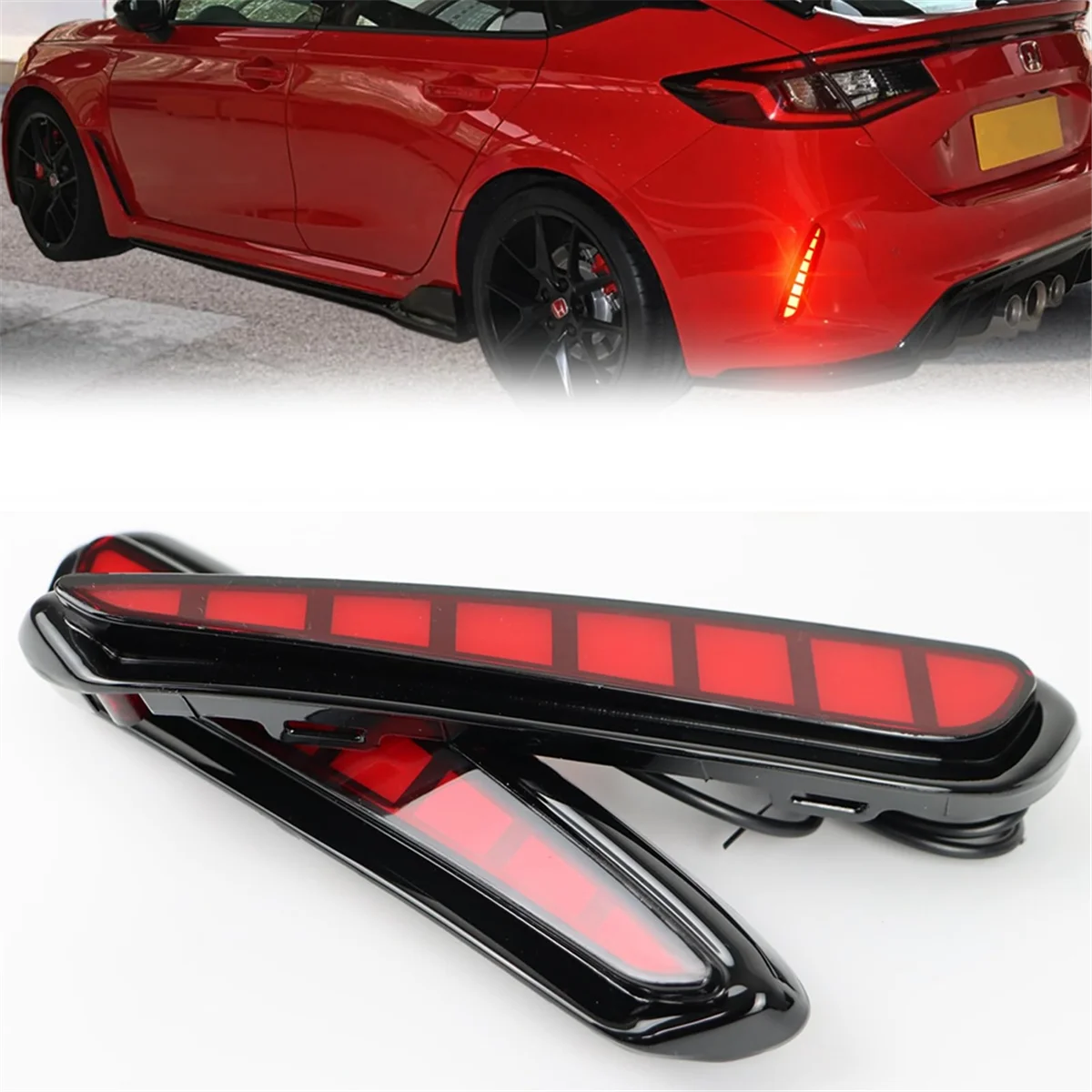 Car Rear Bumper Reflector Brake Light for Honda Civic Type R 2023 2024 Turn Signal Lamp DRL Tail Lights Red