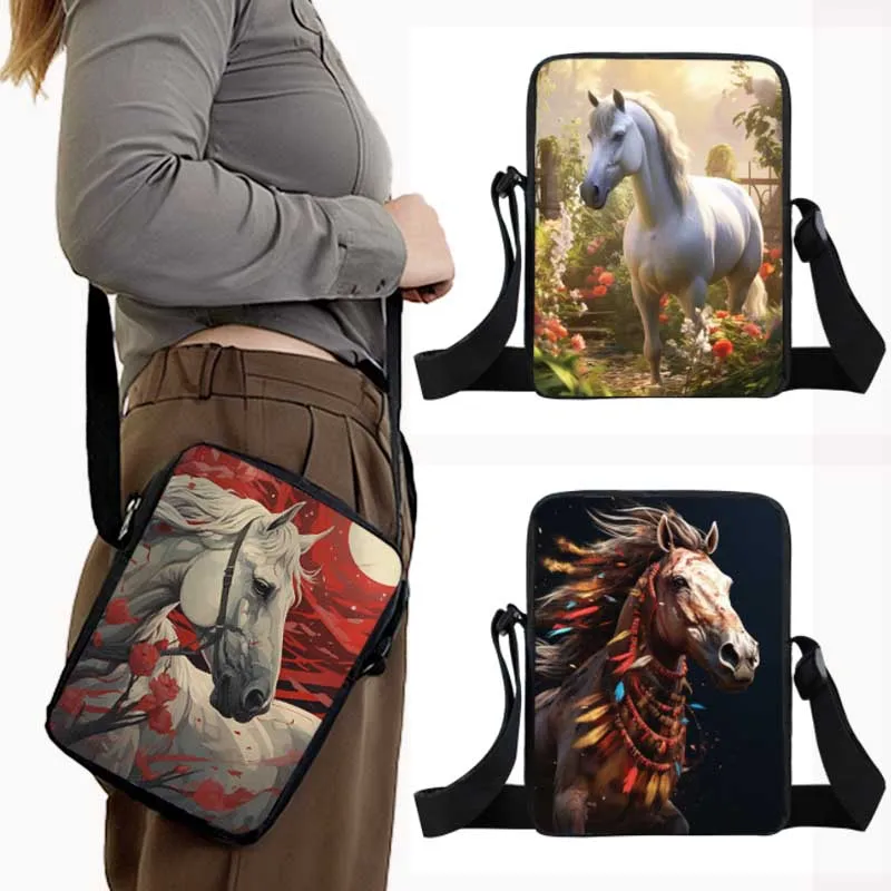 

Galloping Steed Horse Print Crossbody Bags Running Indian Horse Storage Bag Women Handbags Portable Messenger Bag Book Holder