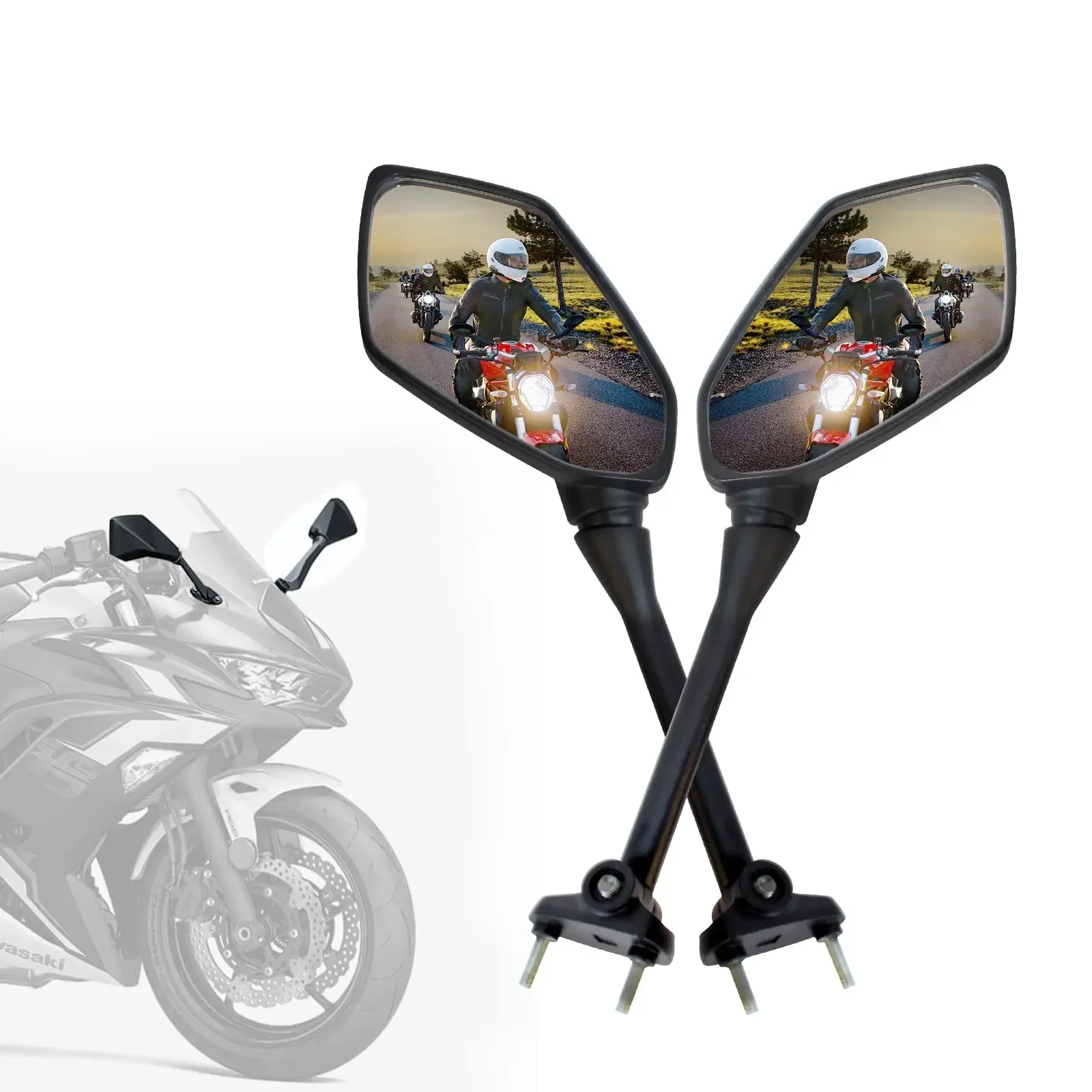 

Adjustable Motorcycle Black Rear View Mirror Fit for Kawasaki Ninja 300R 650R 1000R Z1000SX ER6F Rearview Mirrors
