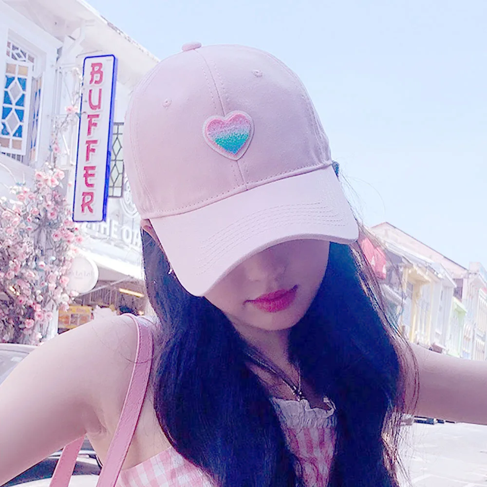 Cute Girl's Pink Hat Gentle Love Pattern Baseball Caps Summer Candy Sunscreen Beach Hats For Women