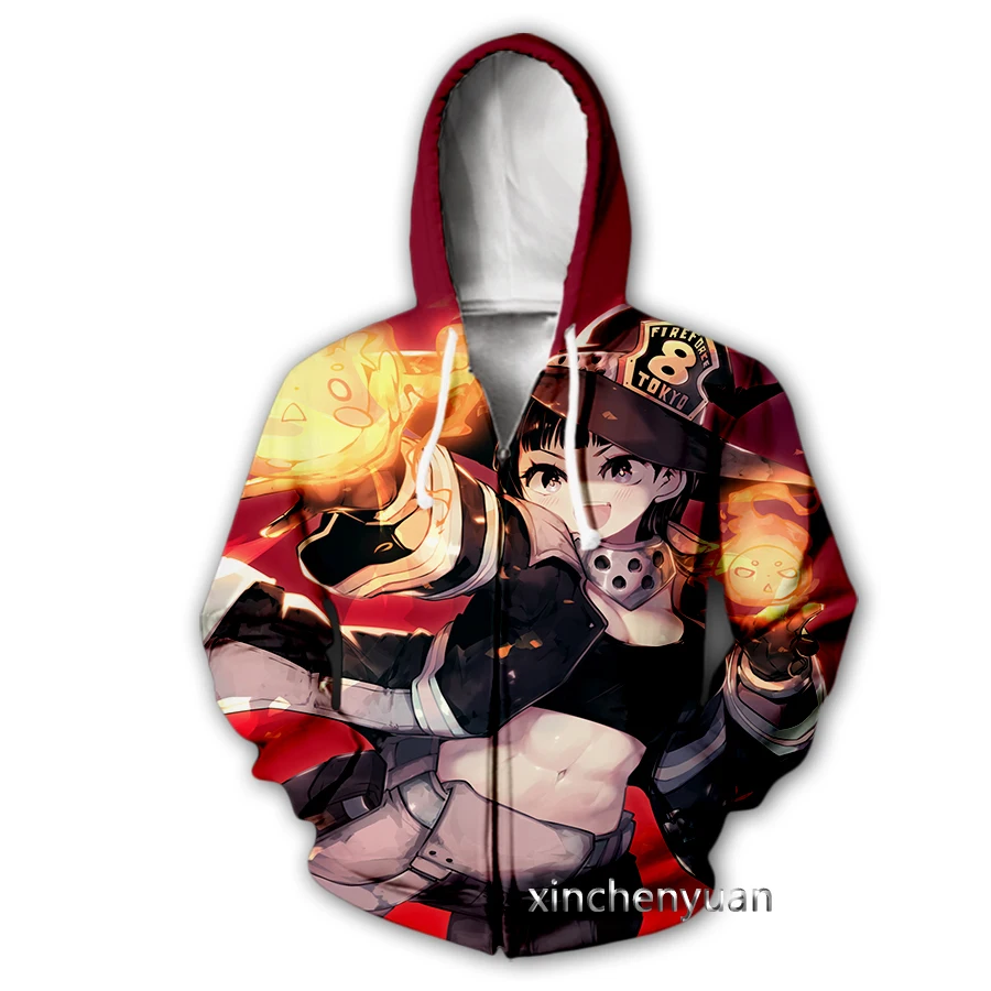 phechion New Men/Women Anime Fire Force 3D Print Casual Zipper Hoodies Fashion Coat Hip Hop Clothing Tops Sports Zip Hooded B90