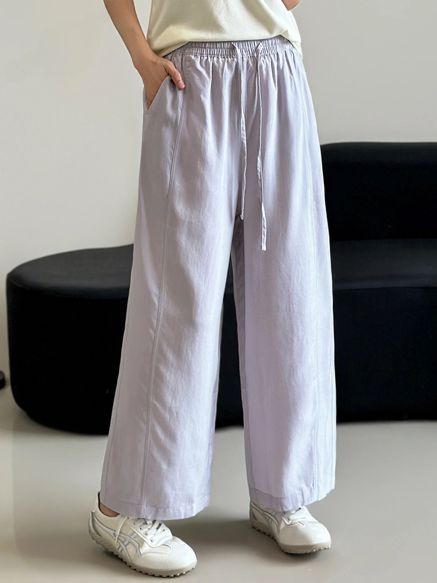 High Waist Wide Leg Pants Women's Casual Loose Style Lenzing Lyocell Fabric Summer Slimming Loose Feeling Comfortable Trousers