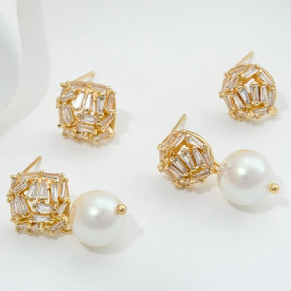 

Set T Square Zircon Copper 14K Gold Color Semi-circular Diamond with Hanging Earrings DIY Earrings Accessories