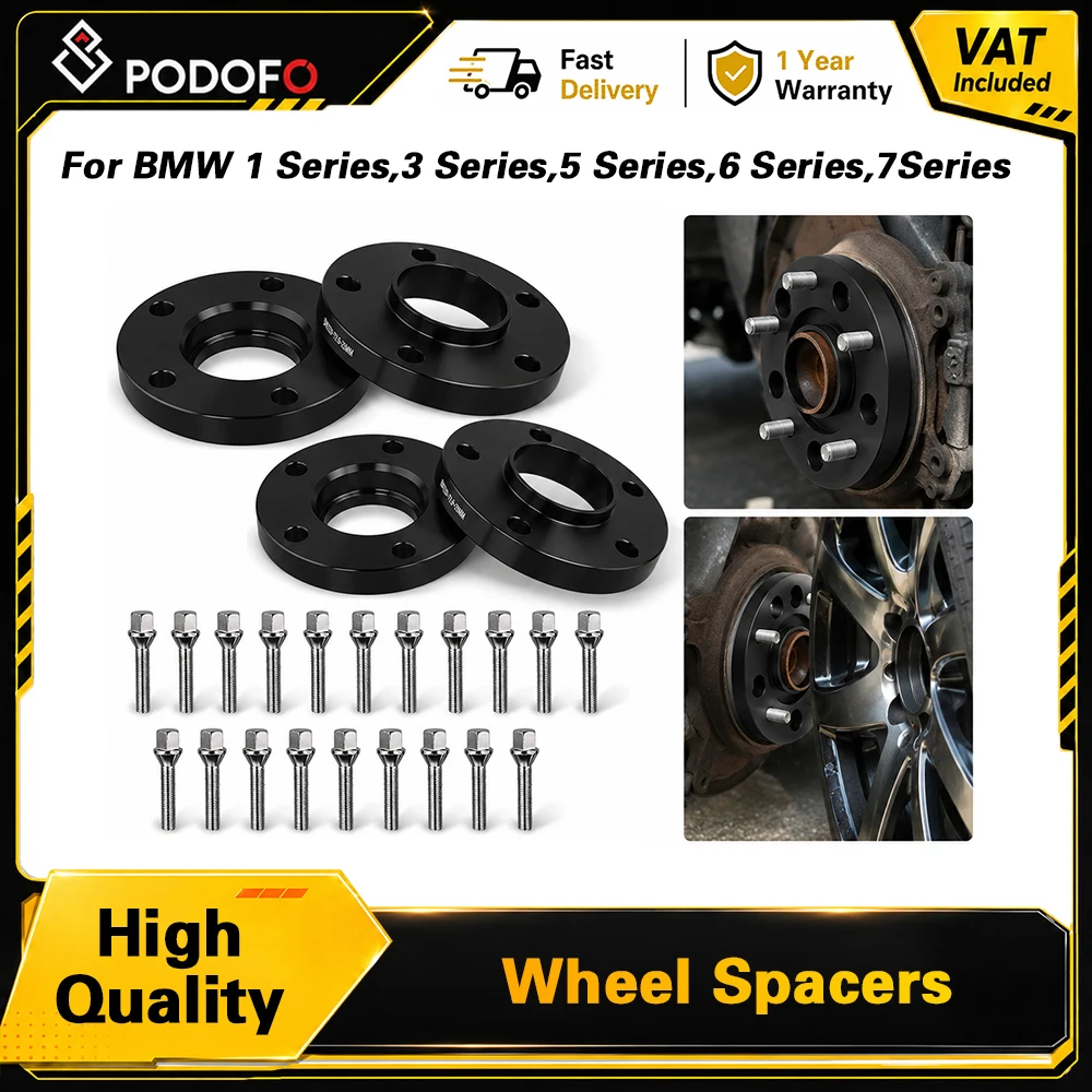 Podofo Wheel Spacer, Wheel Adapter, Hub Spacer Kit for BMW 1/3/5/6/7 Series X1 Z3 Z4 Z8, 4Pcs 20mm Wheel Spacers +20Pcs M12x1.5x50mm Bolts, Inner Bore 72.6mm, Track Width Widen 40mm, Aluminum Alloy,