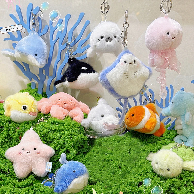 Ozeanfamilie Qualle Delphin Hai Dekomprimieren Sie das Aquarium Kleintier Plüsch Anhänger Rucksack Schlüsselanhänger