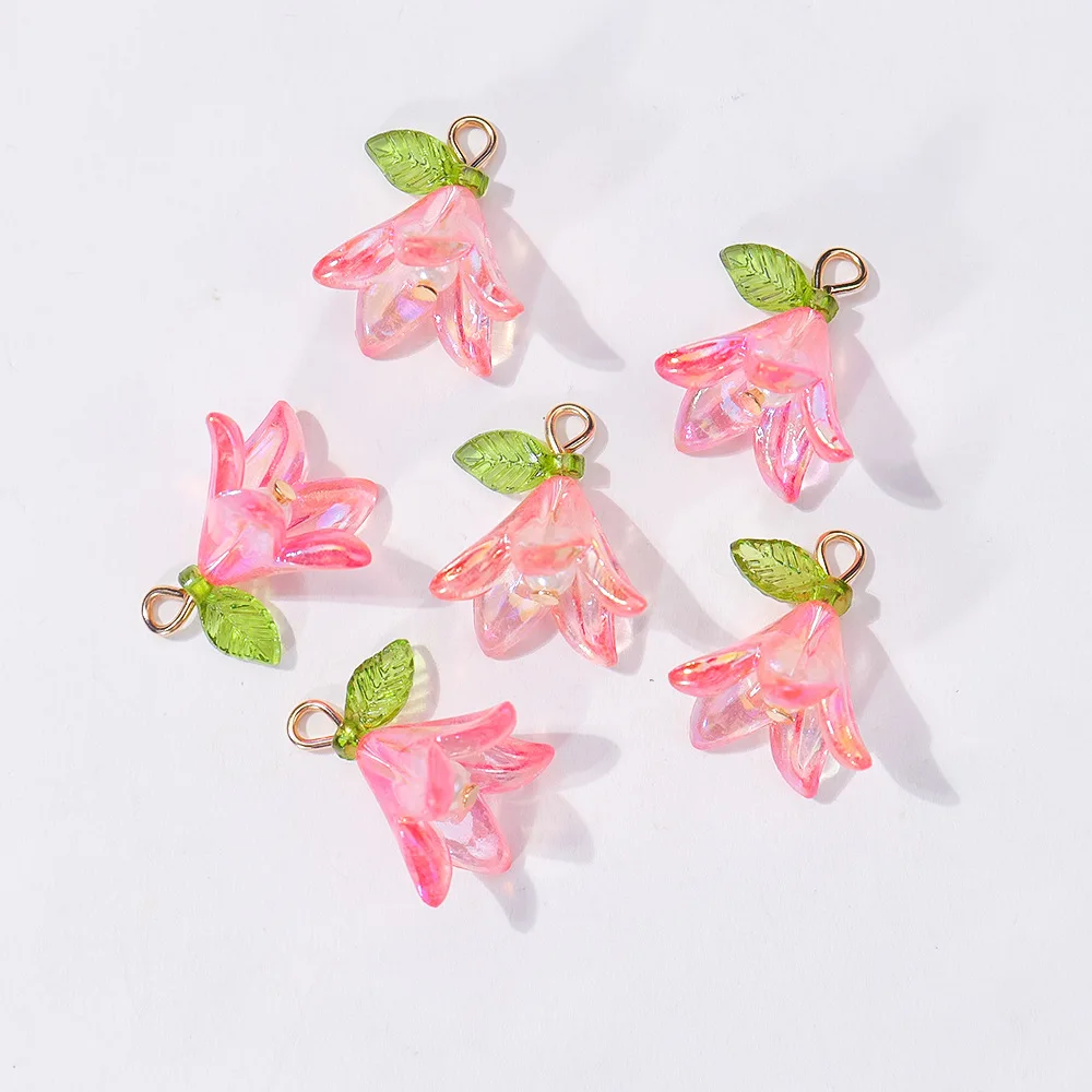 20 Stück niedliche Perlen-Lilien-Blumen-Anhänger, grüne Blattblume für DIY-Schmuckherstellung, Zubehör, handgefertigte Ohrringe, Halskette, Armband – Detail 6