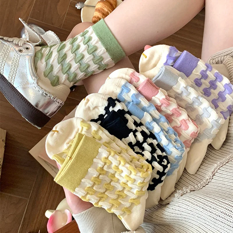 1/6 pairs Women's spring thin casual comfortable mid tube socks fashion breathable long socks color blocked simple women's socks