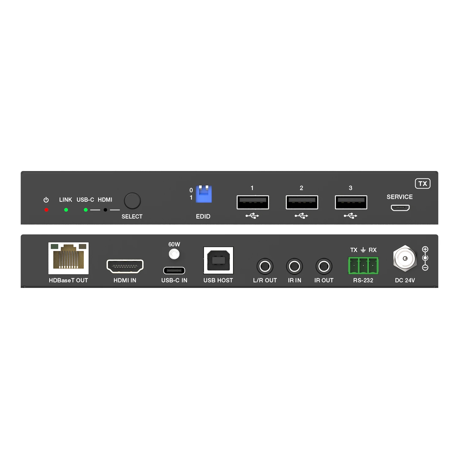 HDbaseT 3.0 extender USB-C HDMI 2x1 70m POC uncompressed transmission with USB 2.0 open API