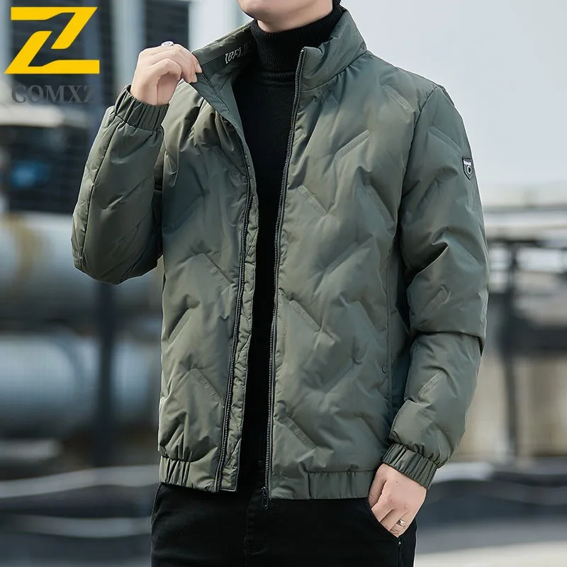 

Men's Winter Down Jacket Color Block Thickened Warm Detachable Cap Design Outdoor Travel Trench Coat Men's Loose padded Clothes