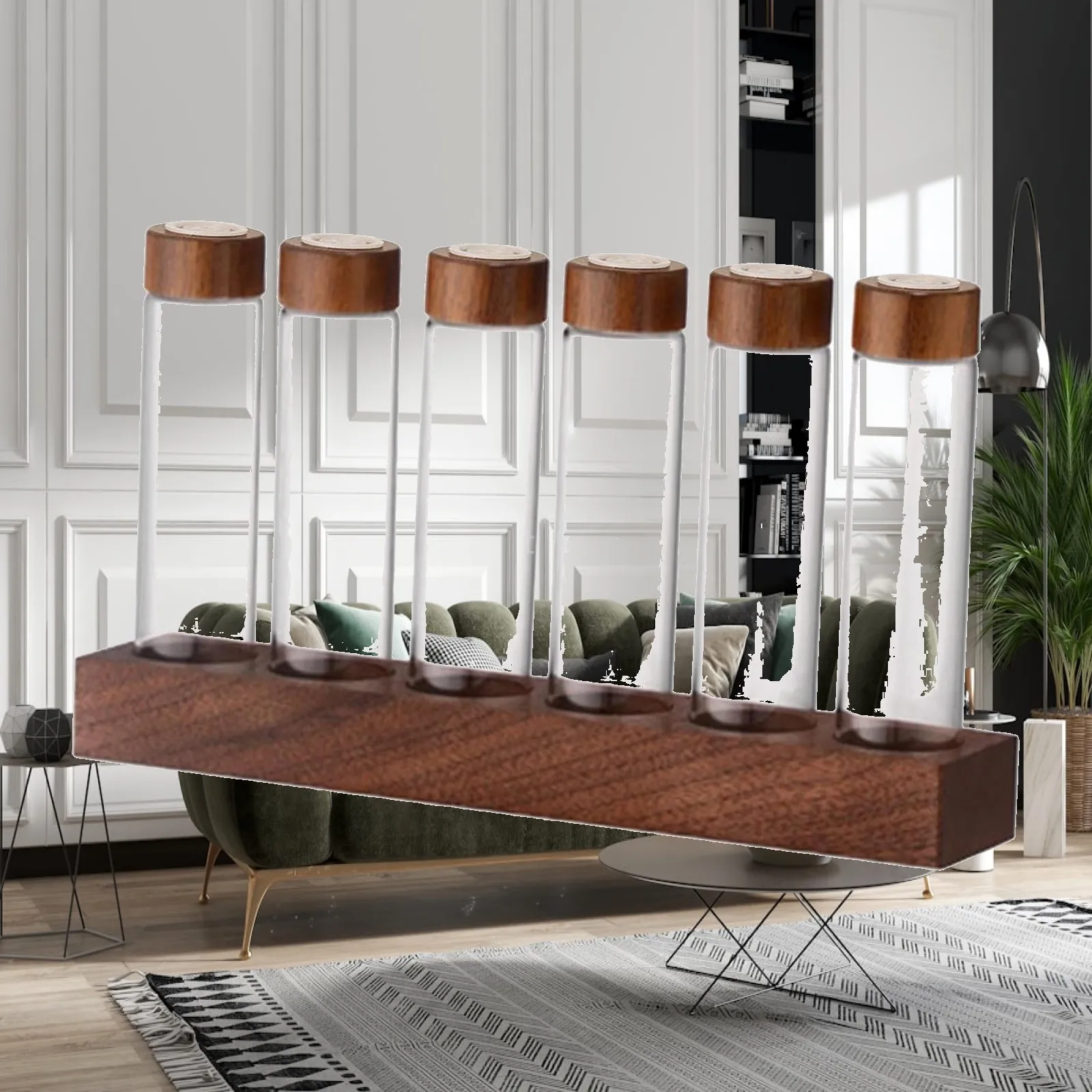 Glass Test Tubes Coffee Bean Dispenser Party Decoration Transparent Coffee Containers with Shelf for Coffee Shop Pantry Cafe