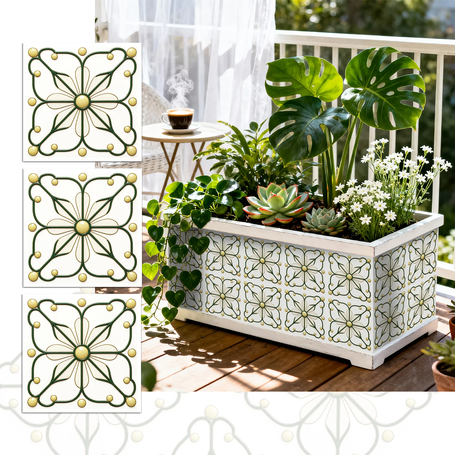 

36 pieces of minimalist floral tile stickers, self-adhesive wall stickers, waterproof kitchen, bathroom and home decoration