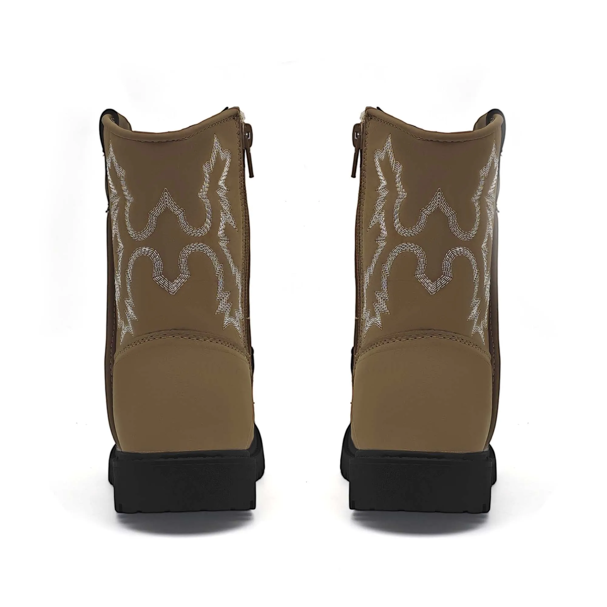 Kids Mid‑Calf Western Cowboy Boots, Side Zipper, PU Upper TPR Outsole, Embroidery Camo Star Stripe Boots for Boys Girls