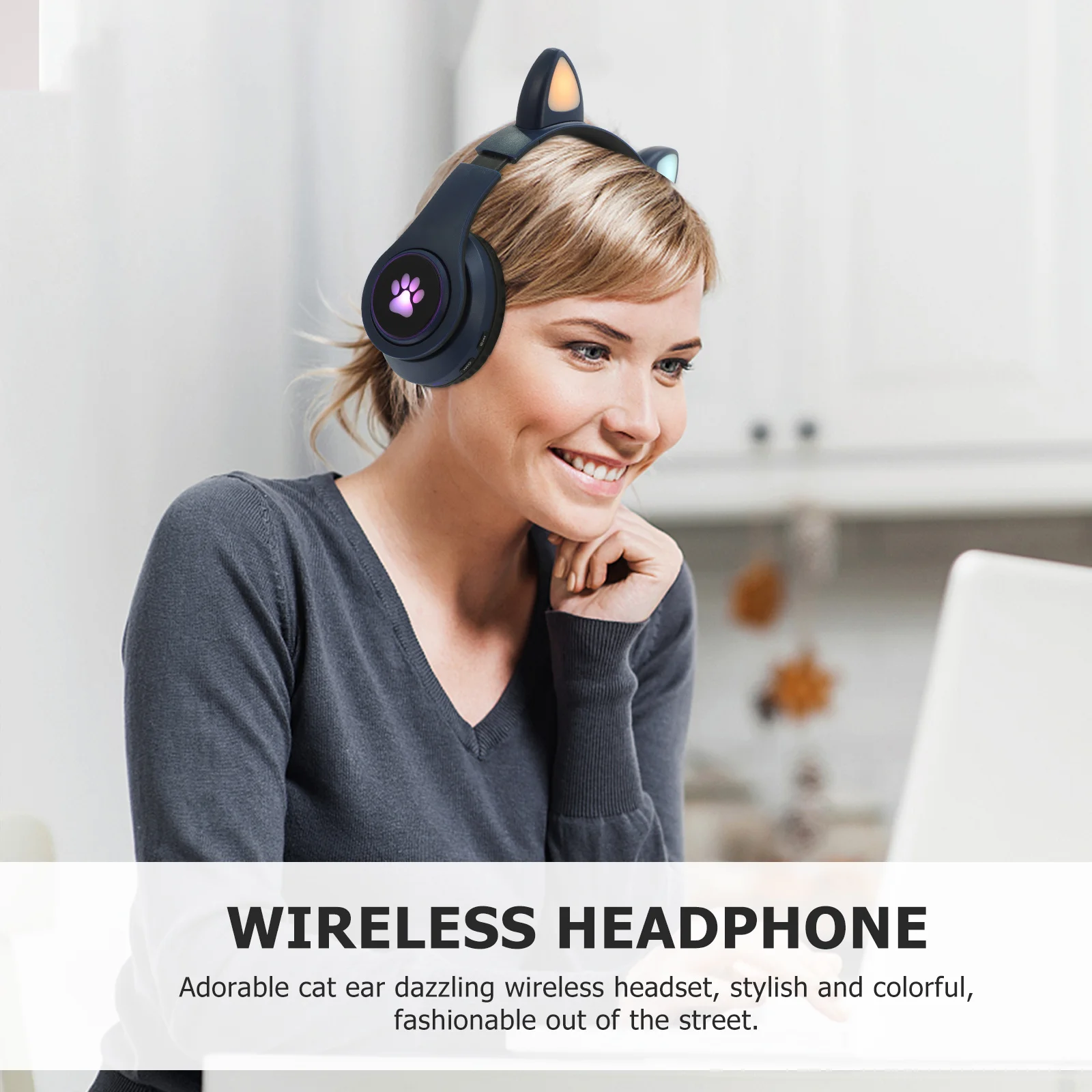 

Cat Ear Headphone Wireless LED Lights Hifi Sound 40Mm Driver Foldable Comfortable Stereo Headset for Kids Gaming