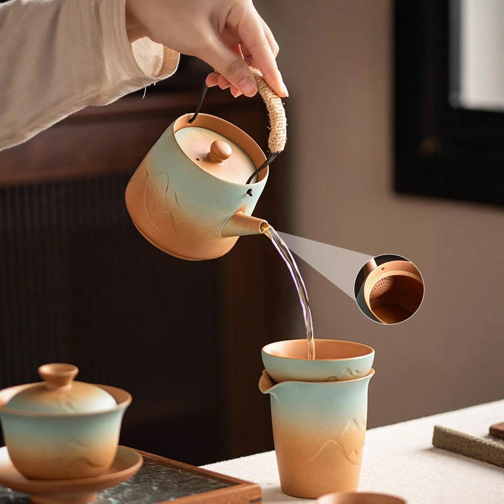 مجموعة تدفئة الشاي الشتوية، مجموعة هدايا سيراميك مكونة من 7 قطع مع إبريق شاي وأكواب، نظام صنع الشاي الأوتوماتيكي الفاخر للمنزل والمكتب